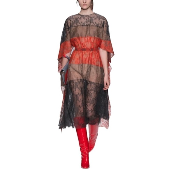 Valentino- Runway 2014 Multicolored Lace Sheer Cutout Cape Midi Dress - Picture 2 of 12